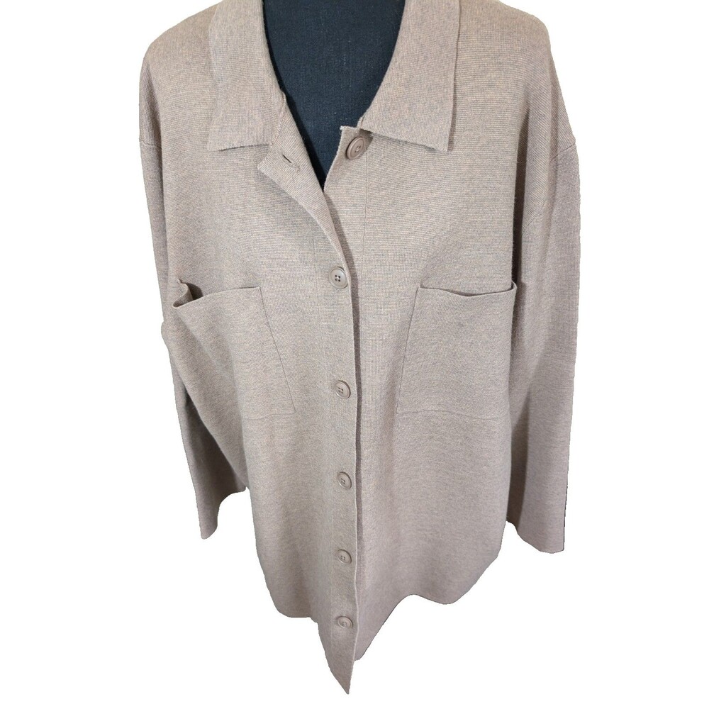 Quince Eco-Knit Milano Stitch Oversized Shirt Jacket Warm Taupe Shacket Large - Picture 9 of 11